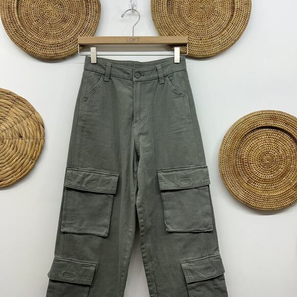 H&M Gray High Waist High Rise Straight Leg Cargo Pants 0 Y2K Style - Picture 3 of 6